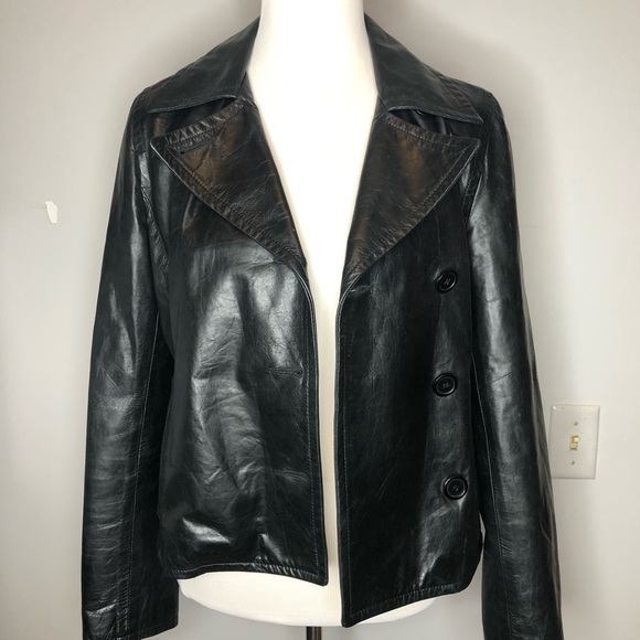 The Wrights Black Leather Double Breasted Jacket Moto Size 8 - Picture 7 of 13